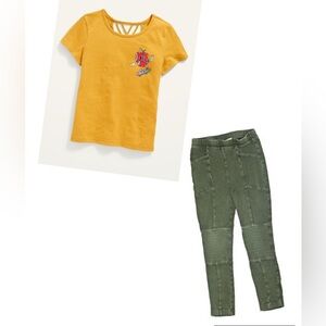 Tucker + Tate Olive Green Leggings Girls 6-7 Mustard  Tshirt Old Navy Outfit
